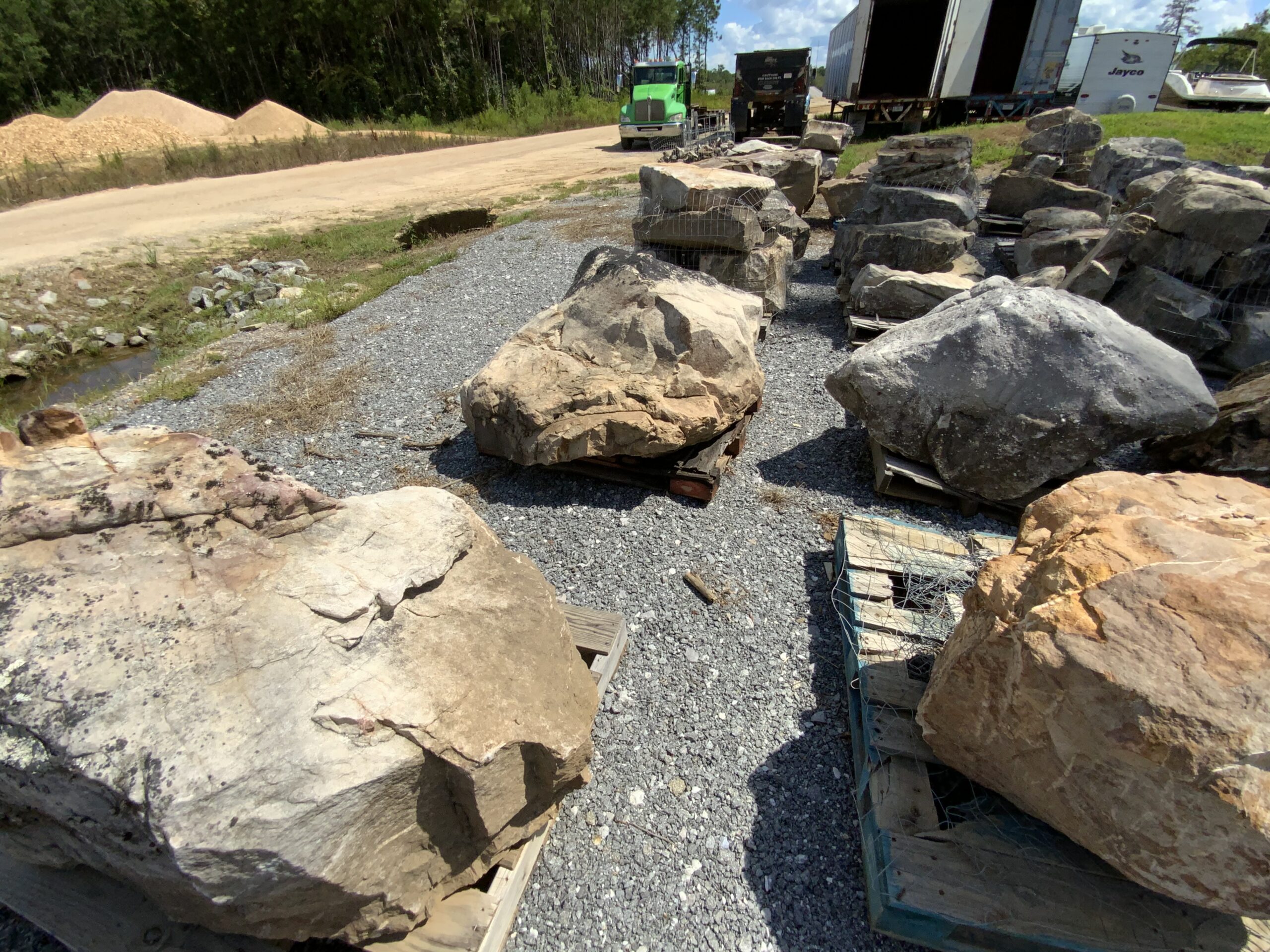 lot with landscaping boulders